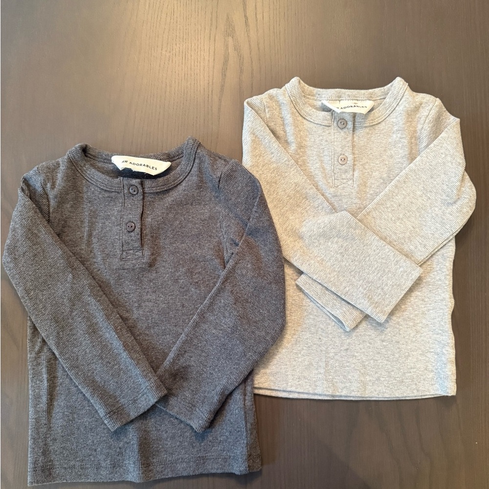 HM Adorables Toddler Boys  Long Sleeve Henley Shirts - Gray & Light Gray